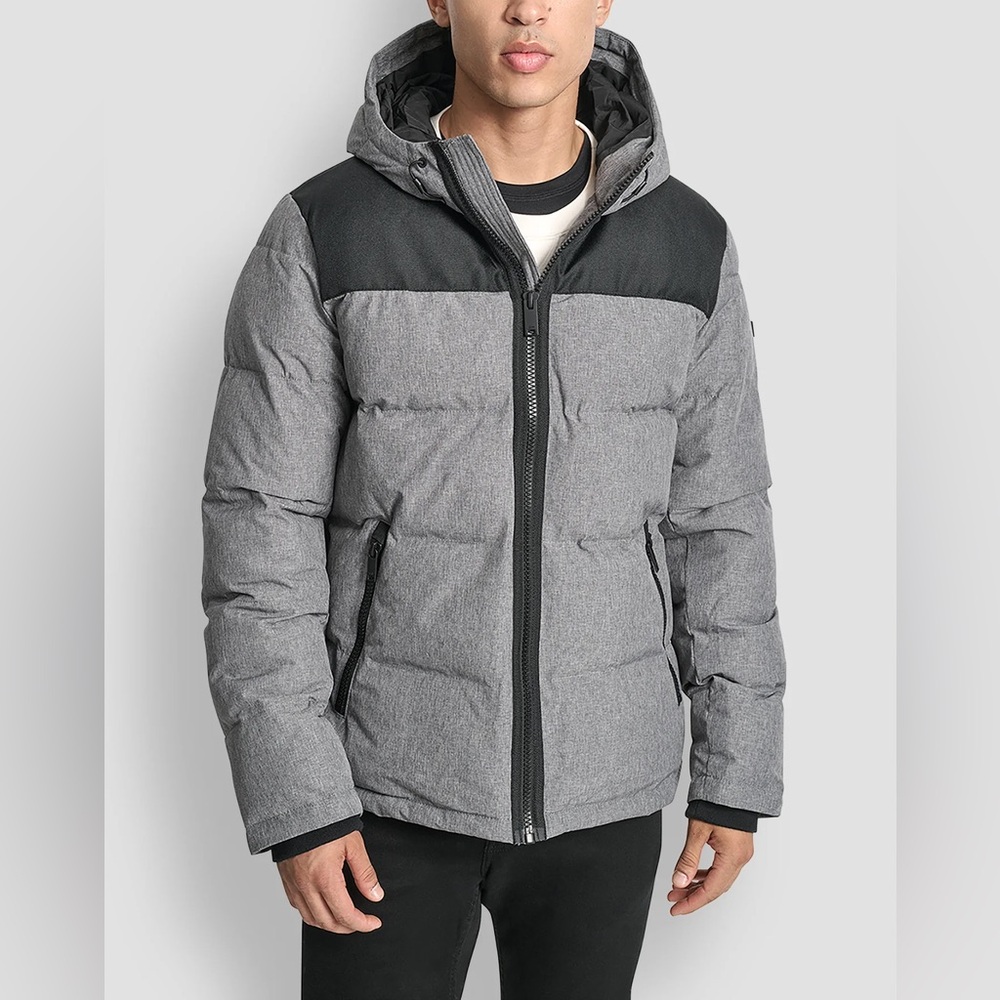 DKNY Two-Tone Gray and Black Puffer Jacket